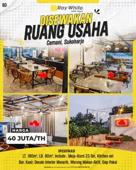 Disewakan Ruang Usaha Full Perabot Restoran di Cemani, Solo