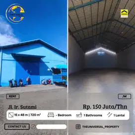 Disewakan Gudang 1LT Poros Ir. Sutami Strategis Siap Pakai Harga Nego