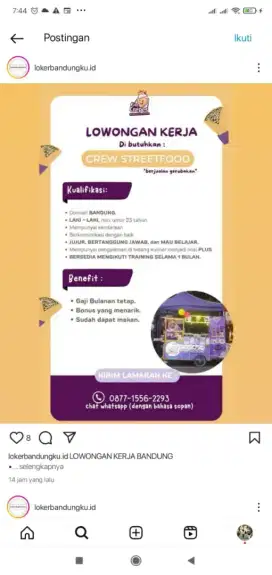 Loker Jualan Kuliner Streetfood Grobakkan