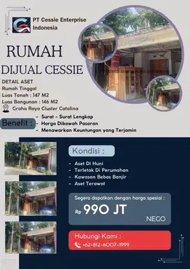 DIJUAL MURAH RUMAH GRAHA RAYA - VIA CESSIE