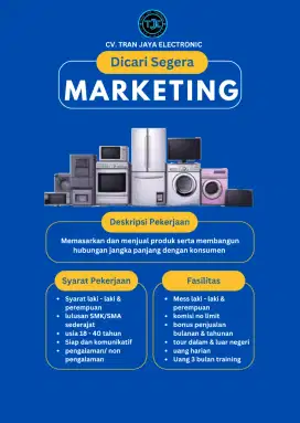 LOWONGAN PEKERJAAN MARKETING/SALES ELEKTONIK