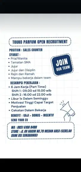 Lowongan kerja Touko Parfum