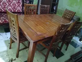 meja makan jati Jepara asli 6 kursi, diplitur beda harga