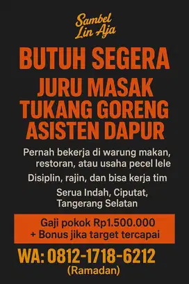 juru masak / asisten dapur / tukang goreng