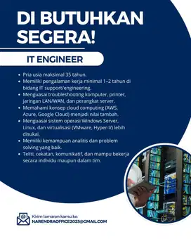 DIBUTUHKAN SEGERA IT ENGINEER