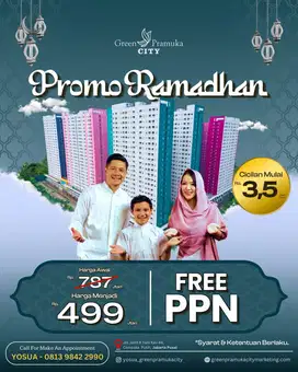Promo Ramadhan 499jt- Apartemen Baru Green Pramuka City, Jakarta Pusat