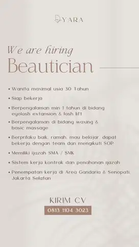 Lowongan Beautician Eyelash Extansion & Nails @ Yara Beauty