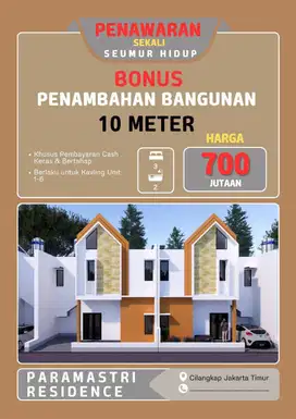 RUMAH NEW 2 LANTAI DI CILANGKAP,CIPAYUNG, JAKARTA TIMUR
