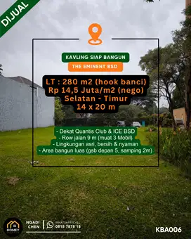Dijual Kavling Hook Banci 280m² The Eminent BSD City
