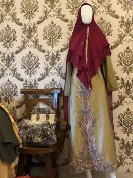 Gamis bordir manik2 bonus jilbab branded 2 layers