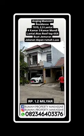 Jual cpt Anging Mammiri Residence 7X15, 2,5 Lti 4 Kamar 3 WC Rooftop