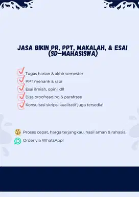 Jasa Bikin PPT, Makalah, Esai, PR Sekolah & Mahasiswa