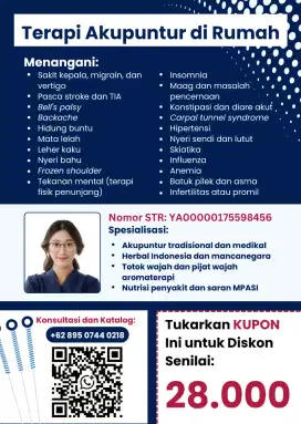 Akupuntur bisa ke rumah (homecare) oleh sarjana pengobat tradisional