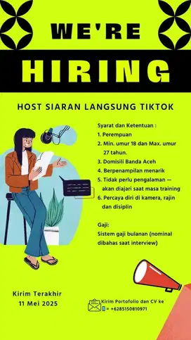 Dicari host live tiktok