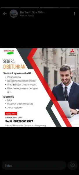 Lowongan Kerja Sales Otomotif/Marketing