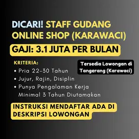 DICARI STAFF UNTUK GUDANG ONLINE SHOP RAJIN, DISIPLIN, DAN TELITI