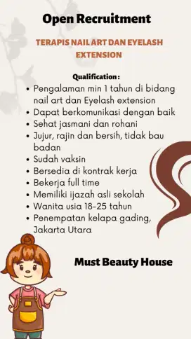 Dibutuhkan Terapis Nail Art dan Eyelash Extension