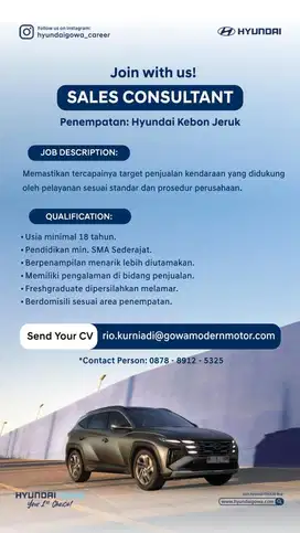 Joint the winning Team ! Hyundai kebon jeruk sedang mencari SalesMan