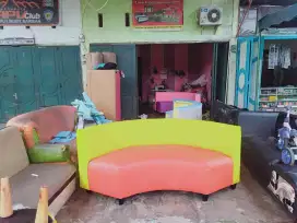 Erafurniture*sofa CAFE lengkung hijau-orange kain kulit