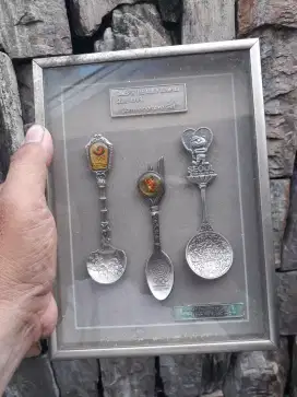 Antik vintage sendok souvenir olimpiade seoul 1988 bingkai logam
