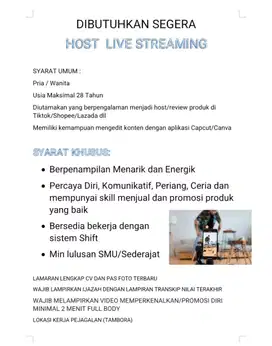 Dibutuhkan Host Live Streaming