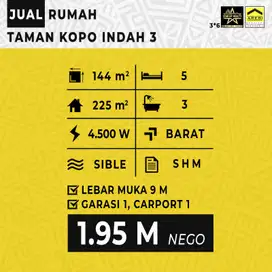 1,95 M Dijual cepat Rumah TKI 3 taman kopo indah 3 lt 144 lb 225 sibel