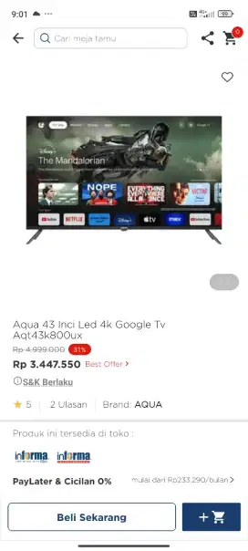 AQUA 43 INCI LED 4K GOOGLE TV AQT43K800UX