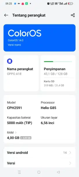 Jual HP Oppo A18.baru pakai 3 bulan