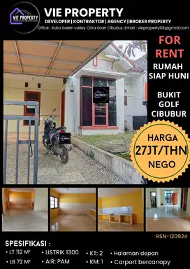DISEWAKAN MURAH DICIBUBUR RUMAH SIAP HUNI DI BUKIT GOLF