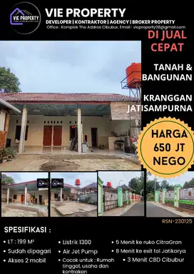 DIJUAL MURAH BU, TANAH DAN BANGUNAN  KRANGGAN JATISAMPURNA BEKASI