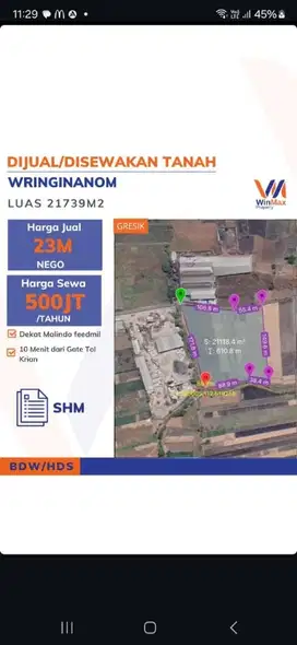 TERMURAH TANAH INDUSTRI WRINGINANOM GRESIK