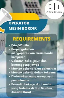 Lowongan Operator Mesin Bordir dan Press DTF