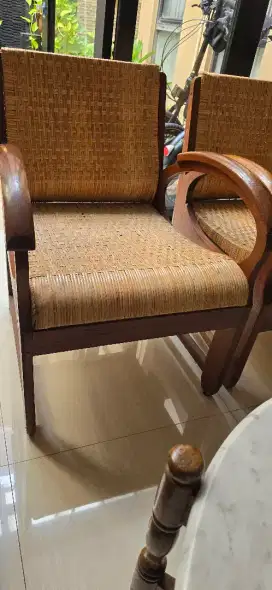 Dijual kursi jati antik rotan satu set