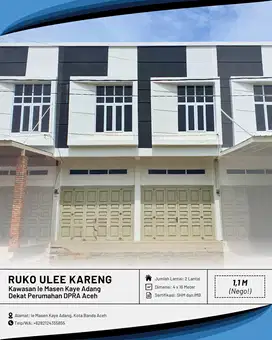 Dijual Ruko/Toko di Ie Masen Kayee Adang B. Aceh Dekat Perumahan DPRA