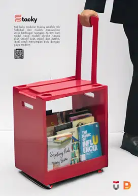 Rak Buku Anak Modular Berbentuk Koper Berwarna-warni