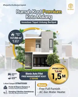 RUMAH KOS PREMIUM 10 KAMAR AREA KAMPUS UMM MALANG
