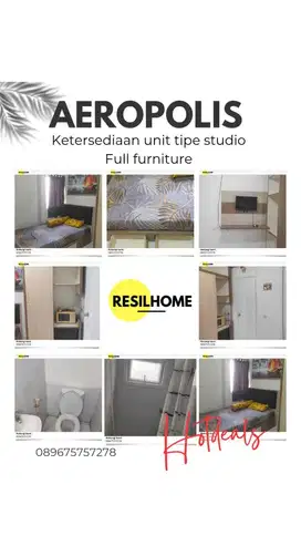 Sewa bulanan apartemen studio Aeropolis bandara Soetta tower A furnish