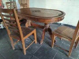 Meja makan kayu mahoni kursi 3 buah