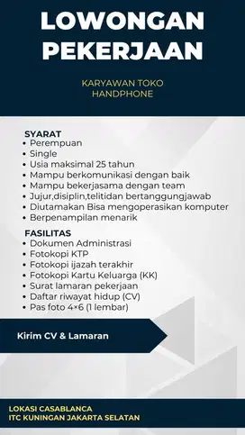 Lowongan Karyawan toko Handphone