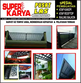 Atap kanopi, atap rooftop, balkon, custom railing, las, pengecatan,