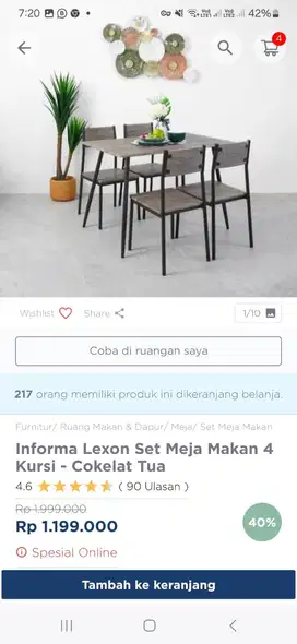Meja Set 4 kursi