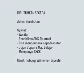 LOWONGAN ADMIN SERABUTAN