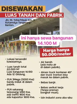 disewakan gudang jl. moh toha/mauk