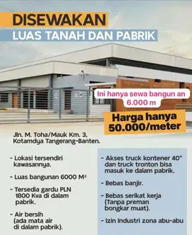 di sewakan pabrik di jl moh toha/mauk, tangerang