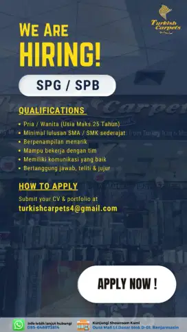 DIBUTUHKAN SEGERA KARYAWAN/KARYAWATI TURKISH CARPETS