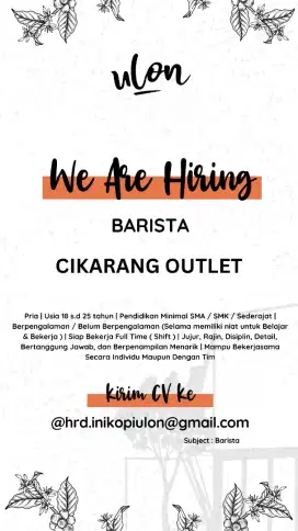 Lowongan Junior Barista