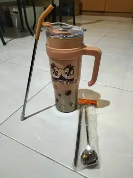 Tumbler Chipmunk 1200ml + alat makan sendok dan sumpit asli Korea