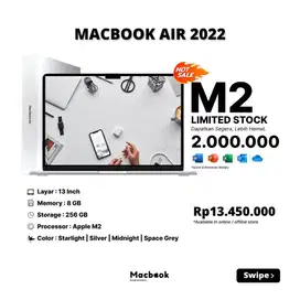 Macbook Air 2022 RAM 8/256 GB Apple M2