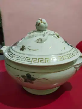 Mukun antik keramik porcelain tua motif bunga prada emas
