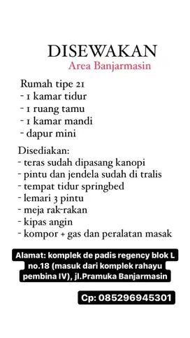 Disewakan Rumah